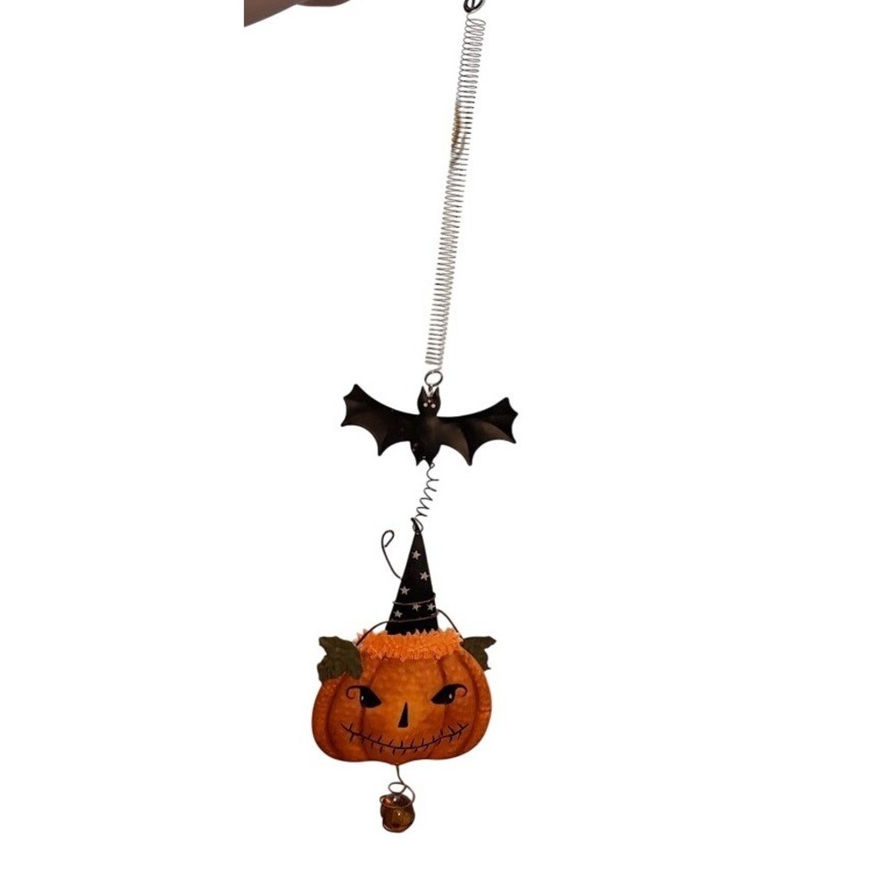Vintage Metal Pumpkin Hanger 90s Halloween Bat Wizard Hat Spring Hook Z1216